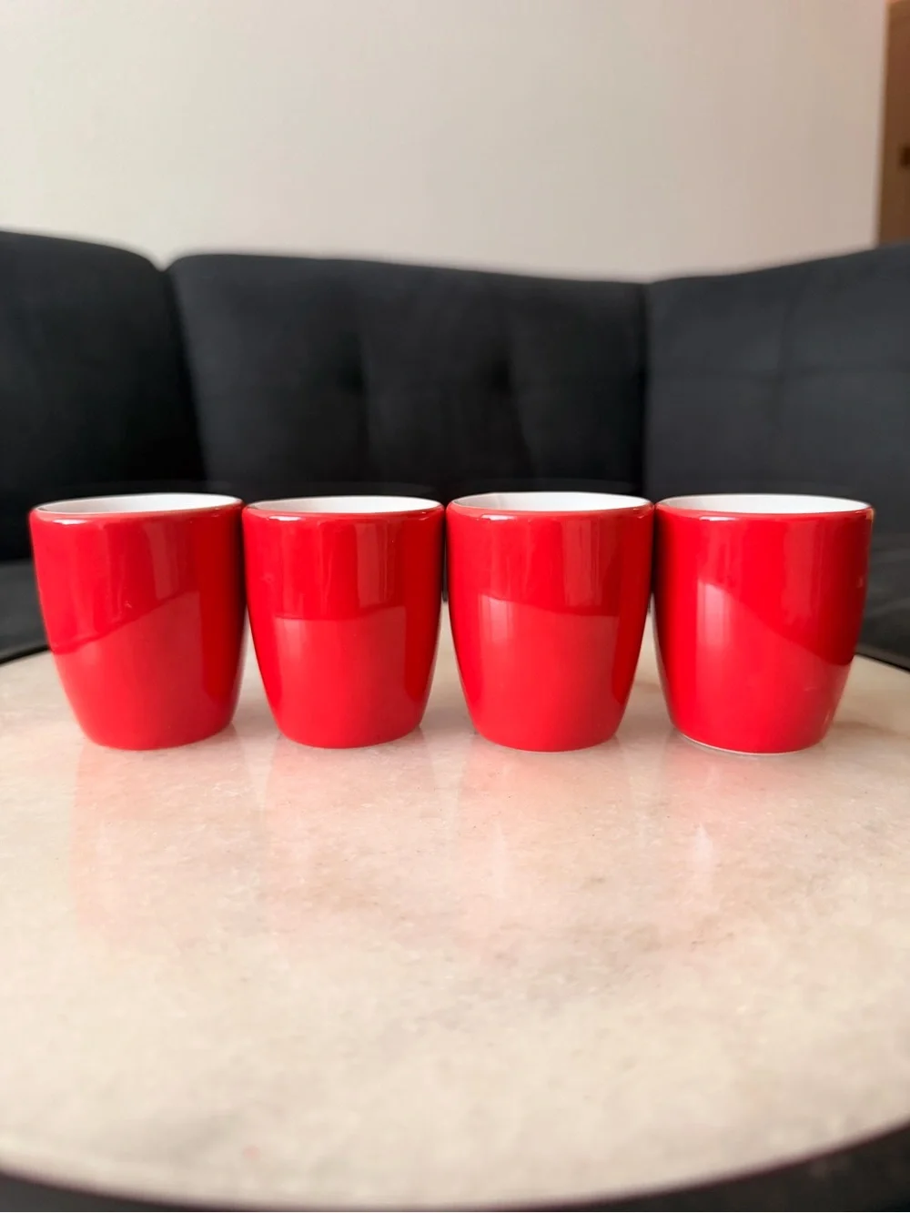 Hoptimist Red Bumble Ceramic Egg Cups Set of 4 Danish Modern